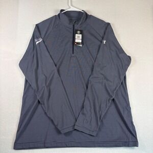 Under Armour Mens 2XL HeatGear 1/4 Zip Pullover Navy Blue Striped Performance